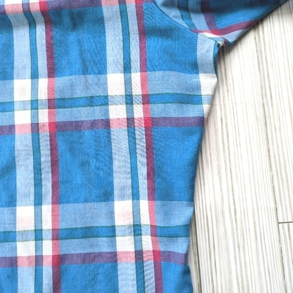 Wrangler Vintage 90s Snap Short Sleeve Button Down in Blue and Pink Plaid Sz XL - Picture 12 of 12